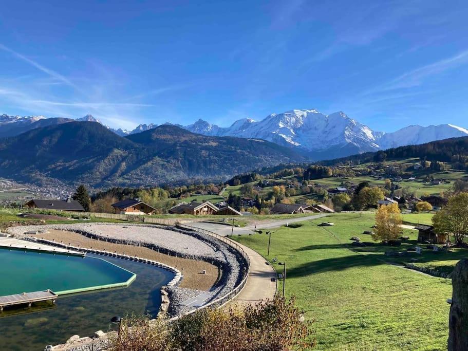 La Marmotte: Vue Mont Blanc, Terrasse, Parking Lägenhet Combloux Exteriör bild